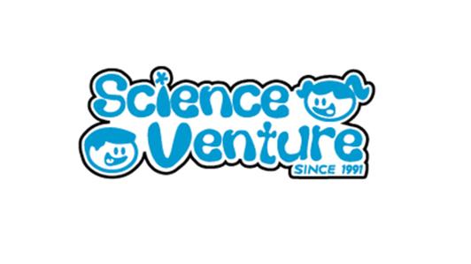 Logo of the Science Venture program,  with linear art depicting two faces of a boy and a girl along the title, with the legend: "Since 1991"