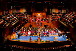 Aerial view of Farquhar auditorium stage during convocation