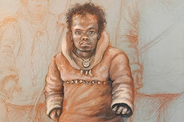 Reconstruction drawing of Romito 2, a 16-year-old teenager with a form of dwarfism who lived 11,000 years ago in southern Italy. 