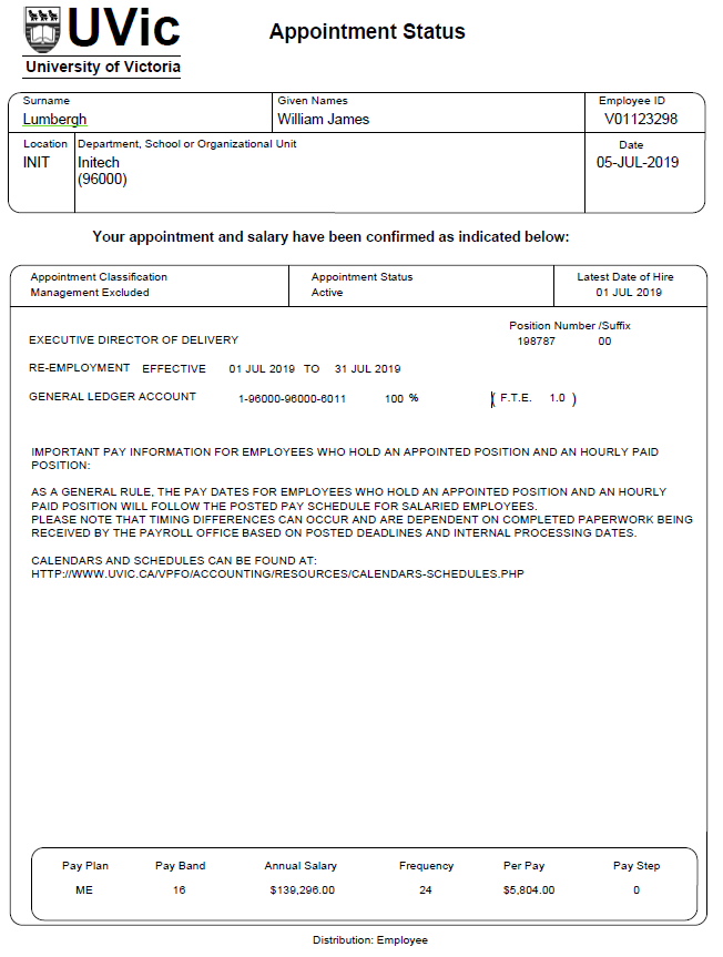 Appointment notification examples - University of Victoria