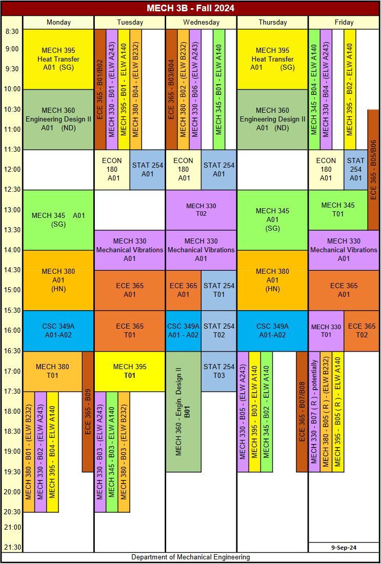 Mech 3b - Fall 2024 - timetable