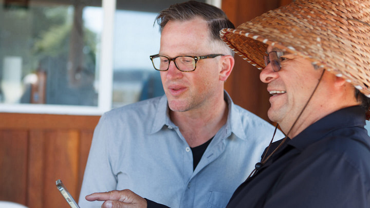 Gustavson researcher Matt Murphy with Chief Gordon Planes