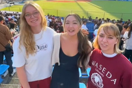 Exchange Ambassador Yoko at a baseball game with friends in Japan