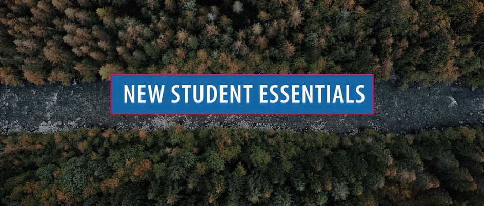 New Student Essentials title written over birds eye view of a forest. 