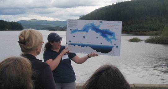 Heather (CRD expert, and UVic grad) explains topography of Sooke Lake dam. 