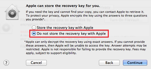 Do not store the recovry key with Apple.