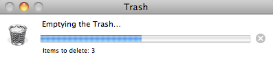 If you have a large number of files in the Trash, it may take several minutes to delete.