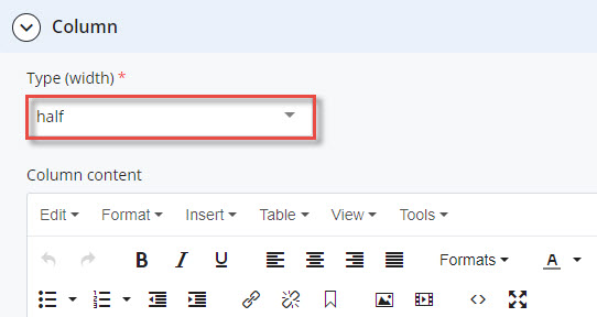 column width set to half