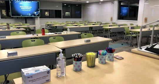 Photo of empty Uni 101 classroom. We provide all supplies students will need for class.